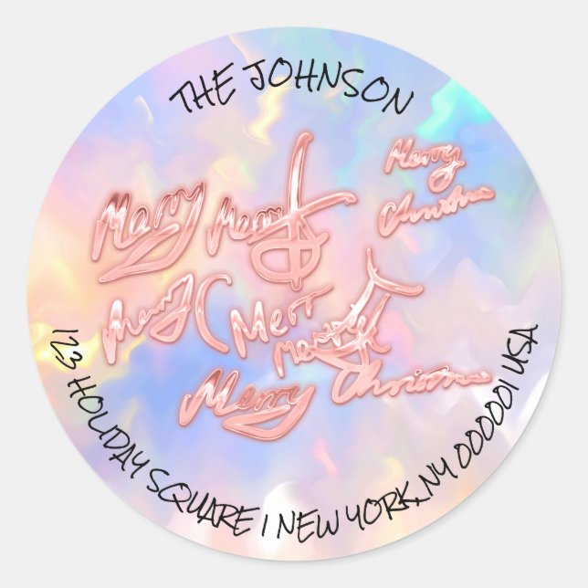 Frohe Weihnachten Holographic Pink UAWG Gilry Runder Aufkleber (Vorderseite)