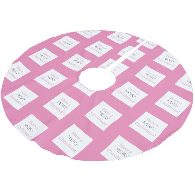 Frohe Weihnachten! | Hot Pink Typografie Polyester Weihnachtsbaumdecke (Schrägansicht)