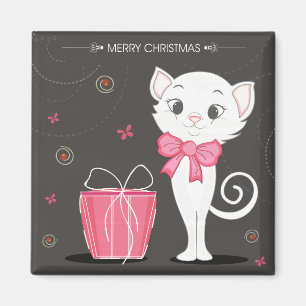 Frohe Weihnachten Hübsche White Kitty in Pink Magnet