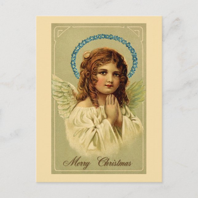 Frohe Weihnachten hübscher Vintager Engel Postkarte (Vorderseite)