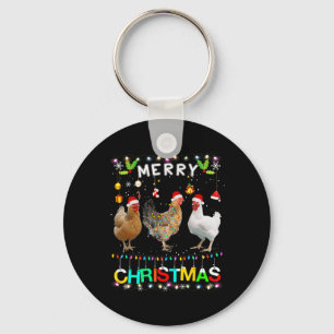 Frohe Weihnachten Huhn Santa Hut Lichter Weihnacht Schlüsselanhänger