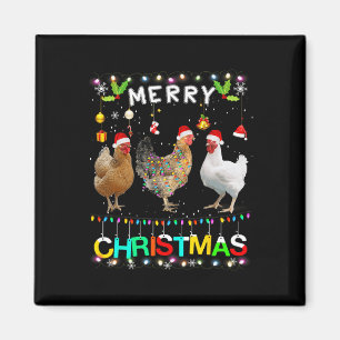 Frohe Weihnachten Huhn Santa Hut Lichter Xmas Spaß Magnet