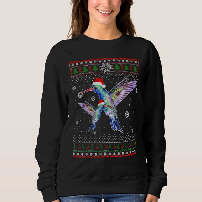 Frohe Weihnachten Hummingbird Hat Santa hässlich Sweatshirt (Vorderseite)