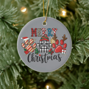 Frohe Weihnachten Hunde Hunde-Mama Pfoten  Keramik Ornament