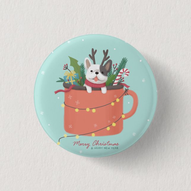 Frohe Weihnachten: Hunde Illustration Art Button (Vorderseite)