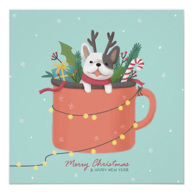 Frohe Weihnachten: Hunde Illustration Art Poster (Vorderseite)