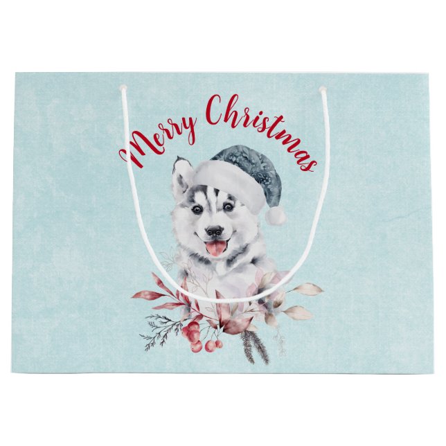 Frohe Weihnachten Husky Hund in einer Weihnachtsma Große Geschenktüte (Vorderseite)