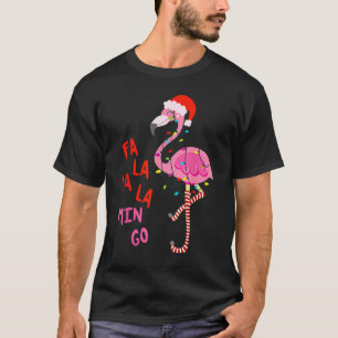 Frohe Weihnachten Hut Santa Flamingo Licht Schnee T-Shirt