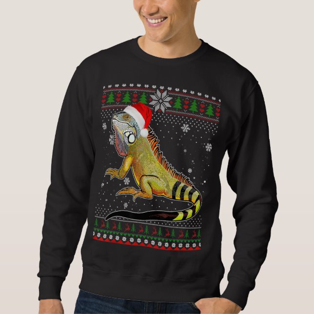 Frohe Weihnachten Iguana Hat Santa in Snow Ugly Sw Sweatshirt (Vorderseite)