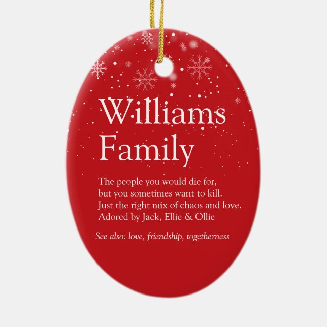 Frohe Weihnachten Ihre Familie Definition Schneefl Keramik Ornament (Hinten)