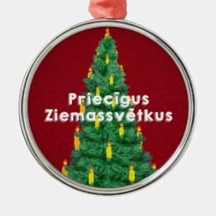 Frohe Weihnachten III Priecīgus Ziemassvētkus Silbernes Ornament