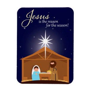 Frohe Weihnachten Illustrierte Krippe Szene Magnet