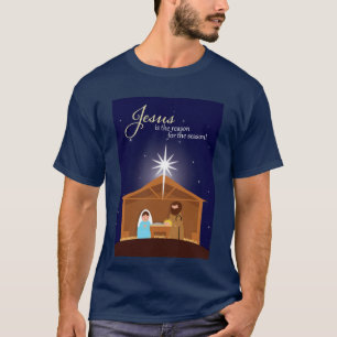 Frohe Weihnachten Illustrierte Krippe Szene T-Shirt