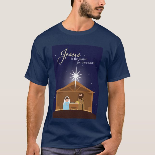 Frohe Weihnachten Illustrierte Krippe Szene T-Shirt (Vorderseite)