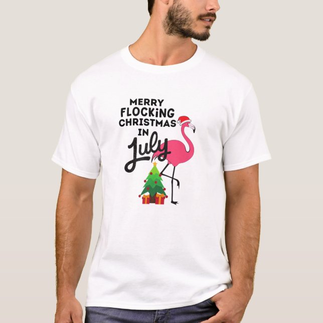 Frohe Weihnachten im Juli Funny Pink Flamin T-Shirt (Vorderseite)