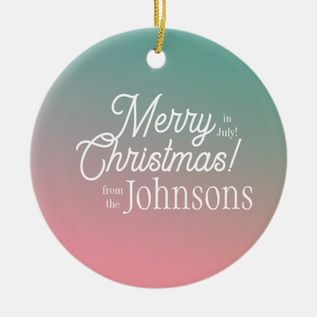 Frohe Weihnachten im Juli Pink Green Ombre Keramik Ornament (Vorne)