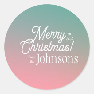 Frohe Weihnachten im Juli Pink Grün Ombre Runder Aufkleber