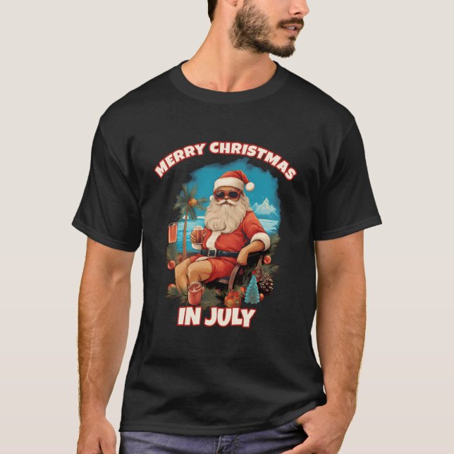 Frohe Weihnachten im Juli Santa T-Shirt (Vorderseite)