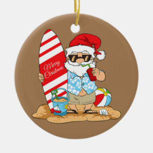 Frohe Weihnachten im Juli Weihnachtsklaus Surfboar Keramik Ornament