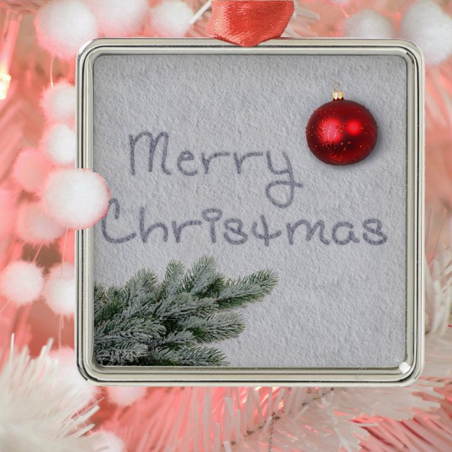 Frohe Weihnachten im Schnee geschrieben Ornament Aus Metall (Von Creator hochgeladen)