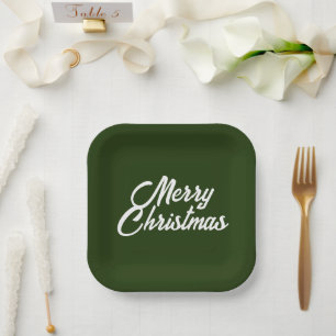 Frohe Weihnachten im Wald/Dunkelgrün Pappteller