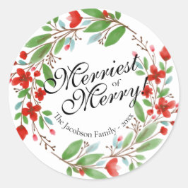 Frohe Weihnachten im Wasserfarbenflora Runder Aufkleber