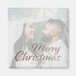 Frohe Weihnachten Imitate Gold Custom Foto & Name Magnet