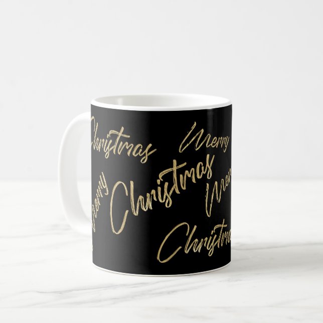 Frohe Weihnachten Imitate Gold Foil und Black Kaffeetasse (Vorderseite Links)