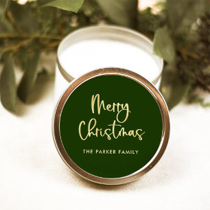 Frohe Weihnachten Imitate Gold in grüner Lässi Runder Aufkleber