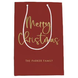 Frohe Weihnachten   Imitate Gold in Lässiger Schri Mittlere Geschenktüte