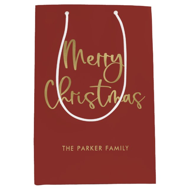 Frohe Weihnachten | Imitate Gold in Lässiger Schri Mittlere Geschenktüte (Vorderseite)