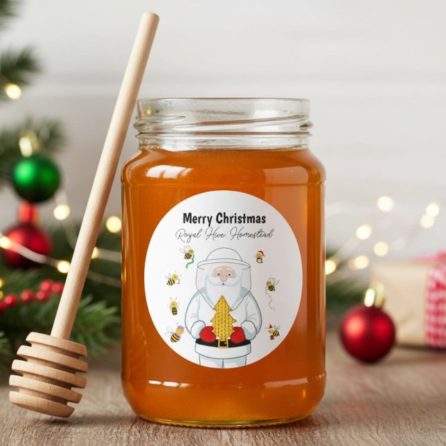 Frohe Weihnachten Imker Bienenstock Weihnachtsmann Runder Aufkleber (Von Creator hochgeladen)