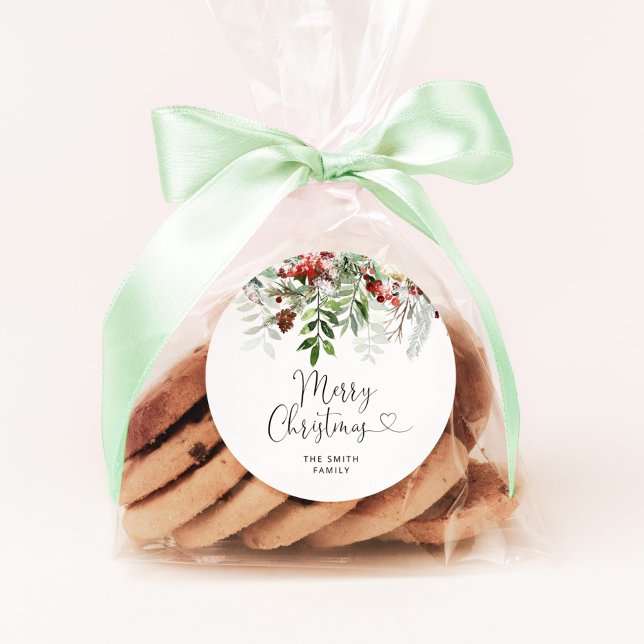 Frohe Weihnachten immergrün Runder Aufkleber (Von Creator hochgeladen)