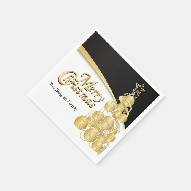 Frohe Weihnachten in Black & Gold Serviette (Ecke)