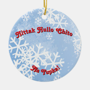 Frohe Weihnachten in Choctaw mit Schneeflocken-Hin Keramik Ornament