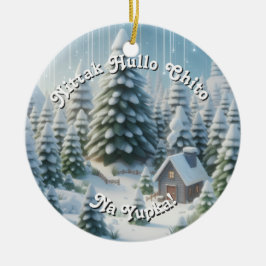 Frohe Weihnachten in Choctaw mit Schneewald  Keramik Ornament