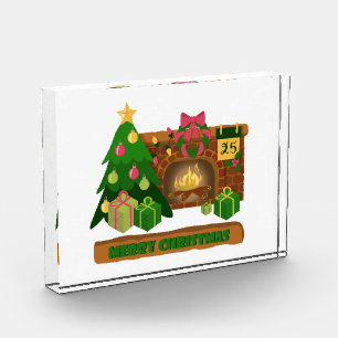 Frohe Weihnachten in der Nähe von Feuerfeuer Weihn Fotoblock