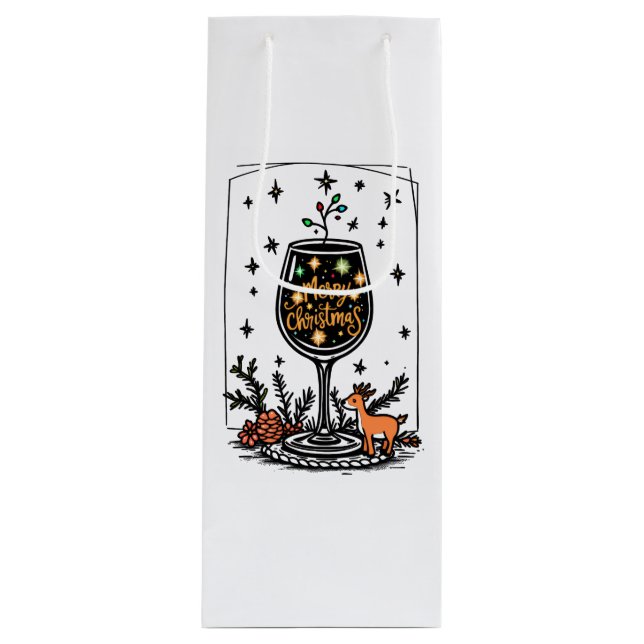 Frohe Weihnachten in einem Weinglas Geschenktüte Für Weinflaschen (Vorderseite)