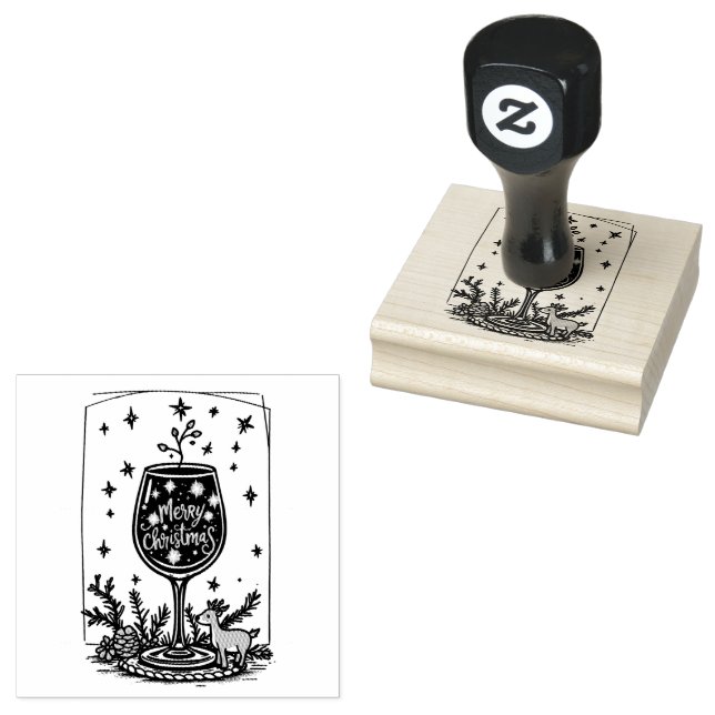 Frohe Weihnachten in einem Weinglas Gummistempel (Stempel)