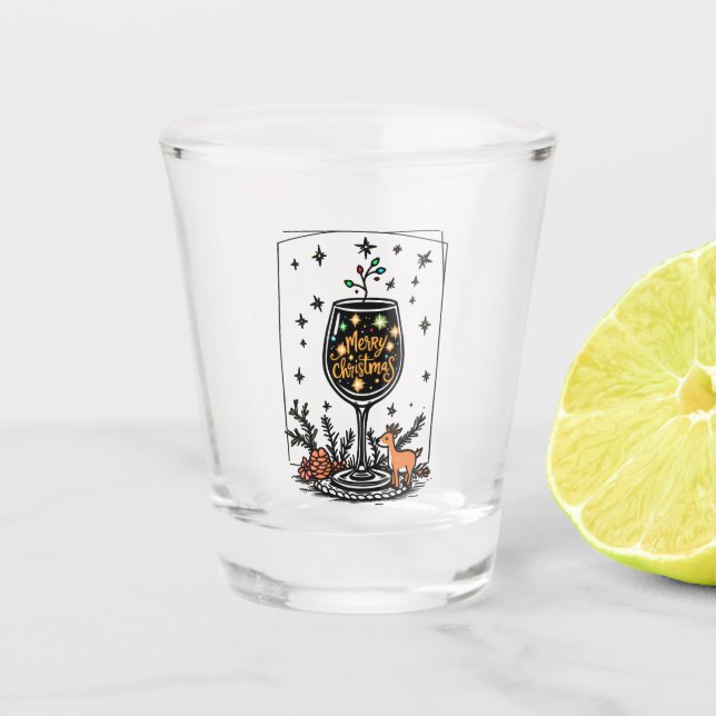 Frohe Weihnachten in einem Weinglas Schnapsglas (Vorderseite)