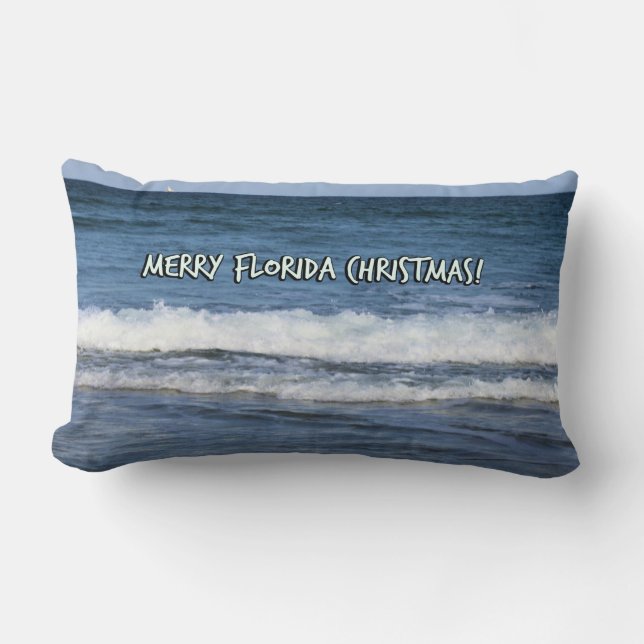 Frohe Weihnachten in Florida über dem Ozean Blauer Lendenkissen (Vorderseite)