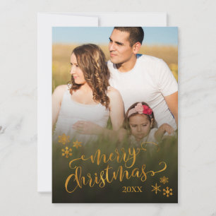 Frohe Weihnachten in Gold mit Foto und Schneeflock