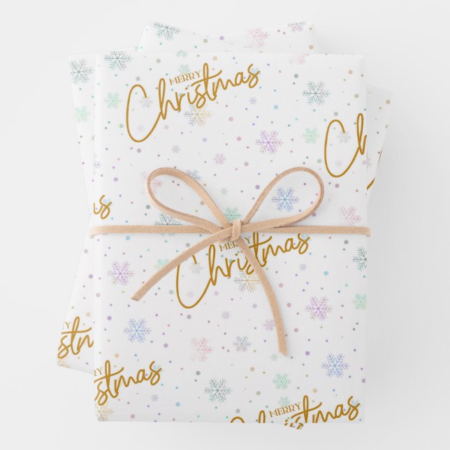 Frohe Weihnachten in Gold mit Snowflake Hintergrun Geschenkpapier Set (Beispiel)