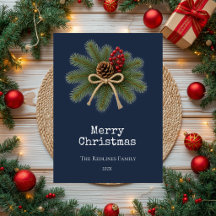 Frohe Weihnachten in Navy Rustic mit Zapfen und Im