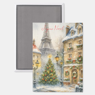 Frohe Weihnachten in Paris Aquarell Eiffelturm Magnet