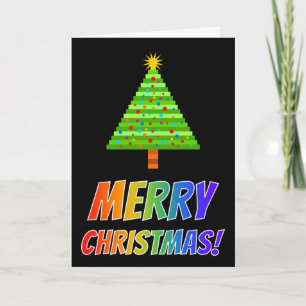 "FROHE WEIHNACHTEN!" in Regenbogentext, geschmückt Feiertagskarte