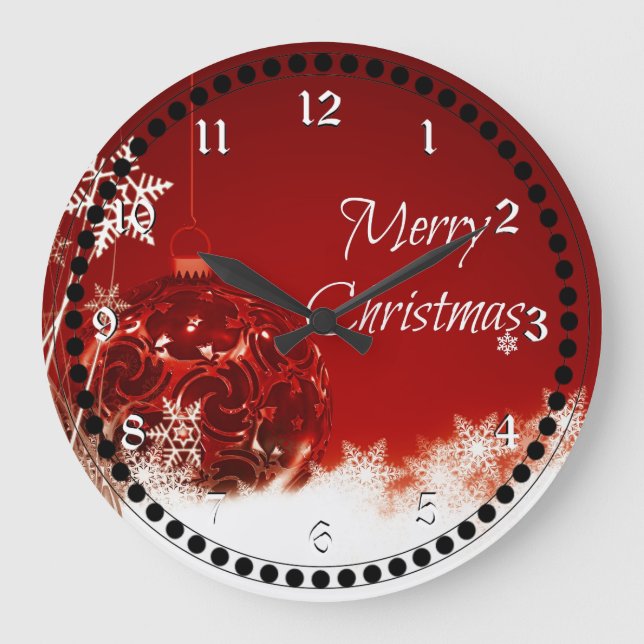 Frohe Weihnachten in Rot und Weiß Große Wanduhr (Vorderseite)