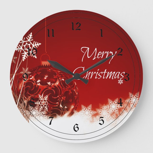 Frohe Weihnachten in Rot und Weiß Große Wanduhr (Vorderseite)
