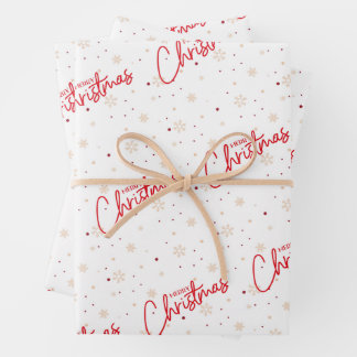 Frohe Weihnachten in Roter Schrift mit Gold Snow Geschenkpapier Set
