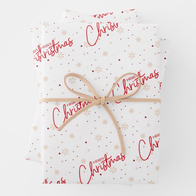 Frohe Weihnachten in Roter Schrift mit Gold Snow Geschenkpapier Set (Beispiel)